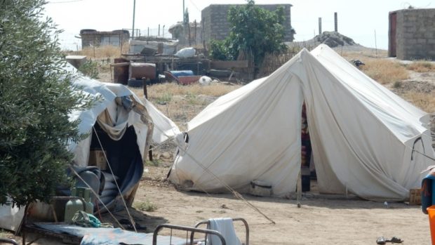 A typical tent shelter in one of the camps.