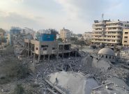 Landscape of destroyed concrete buildings