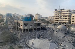 Landscape of destroyed concrete buildings